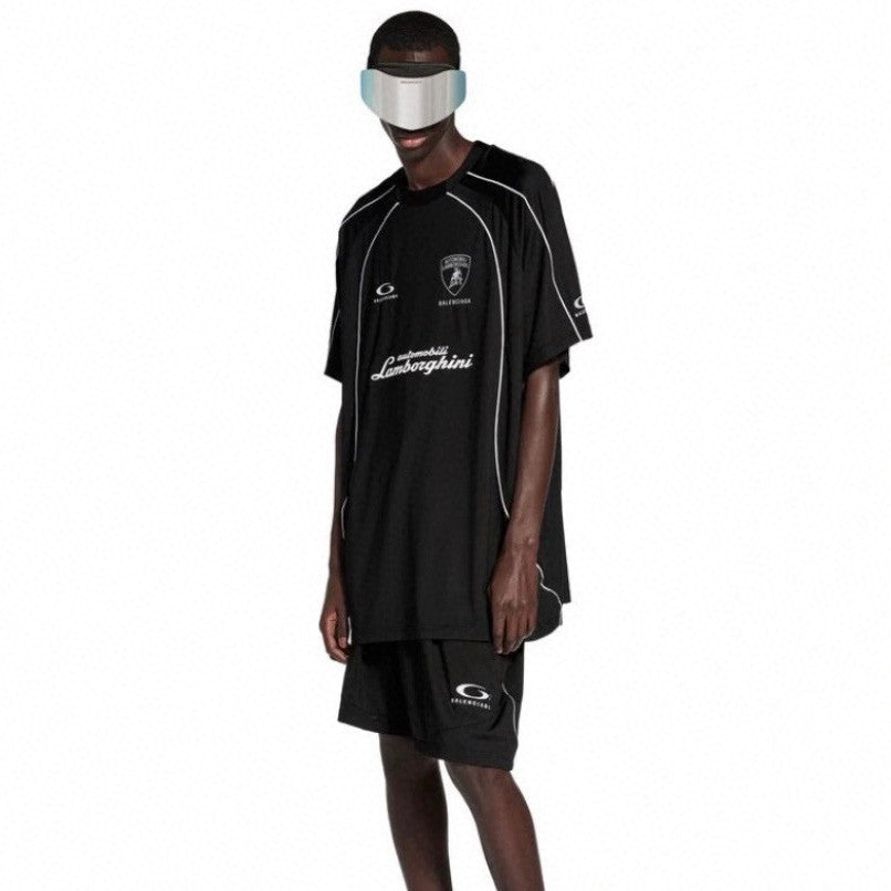 Balenciaga Men's And Women's Spring/Summer Fashion Casual Solid Color High Density Mesh Loose Fit Embroidered Logo T-shirt Loose Fit Casual Stretch Shorts Suit Set #78258
