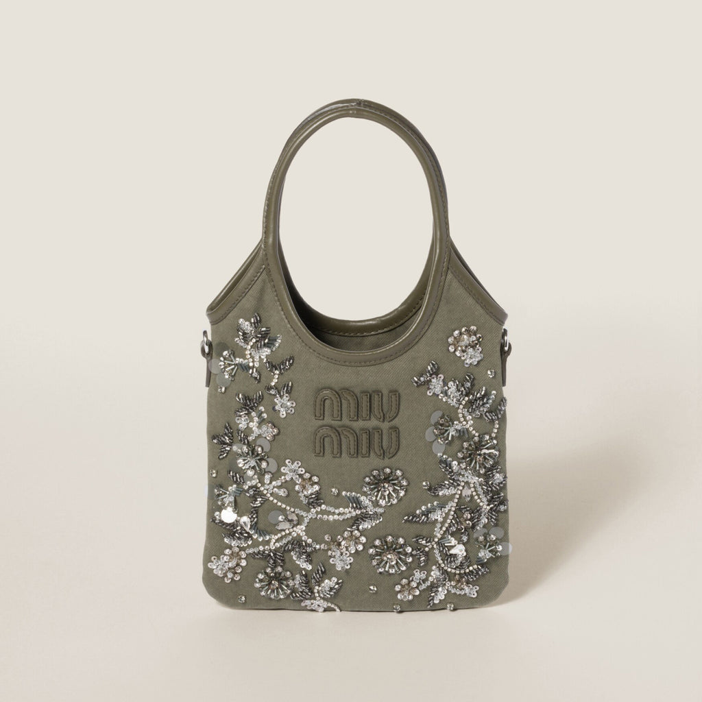 MiuMiu IVY Women's Solid Colour Floral Embroidery Steel Hardware Accessories Cotton Shoulder Crossbody Handbag Bag Bags #76742
