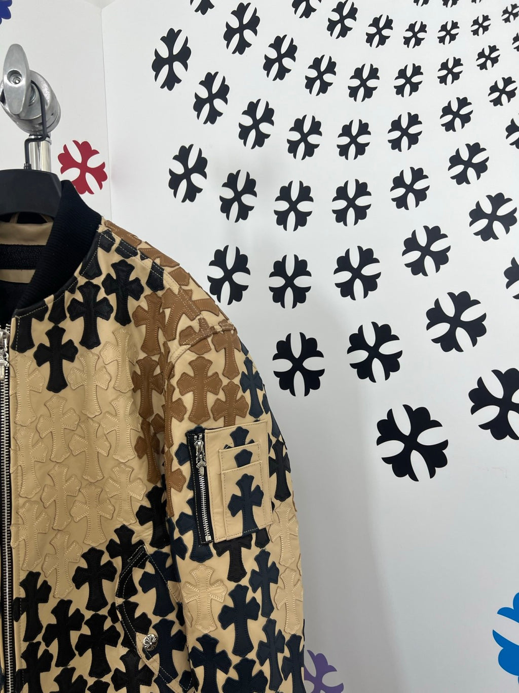 Chrome Hearts Men's Spring/Summer Classic Fashion Zipper Long Sleeve Cowhide Leather Cross Print Jacket #78221