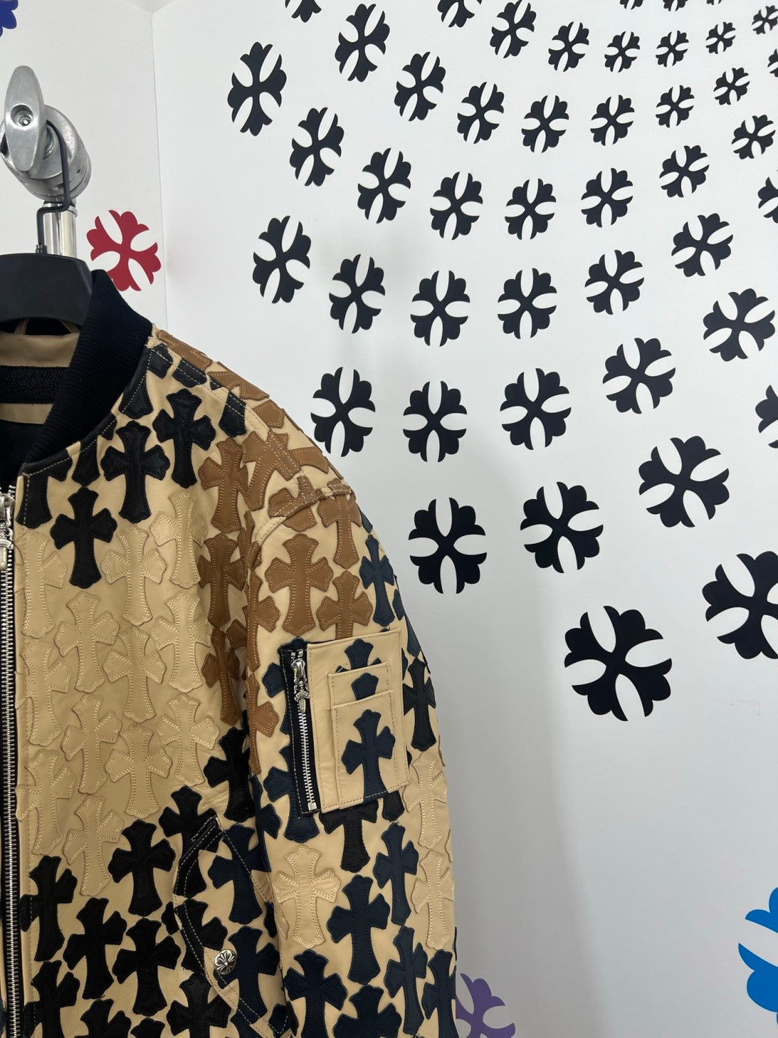 Chrome Hearts Men's Spring/Summer Classic Fashion Zipper Long Sleeve Cowhide Leather Cross Print Jacket #78221