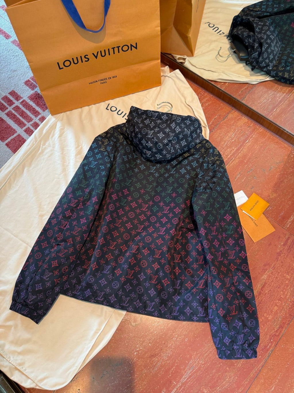 Louis Vuitton Men's And Women's Spring And Summer Gradient Rainbow Letters Printed Sunscreen Hooded Zipper Long Sleeved Jacket #76558