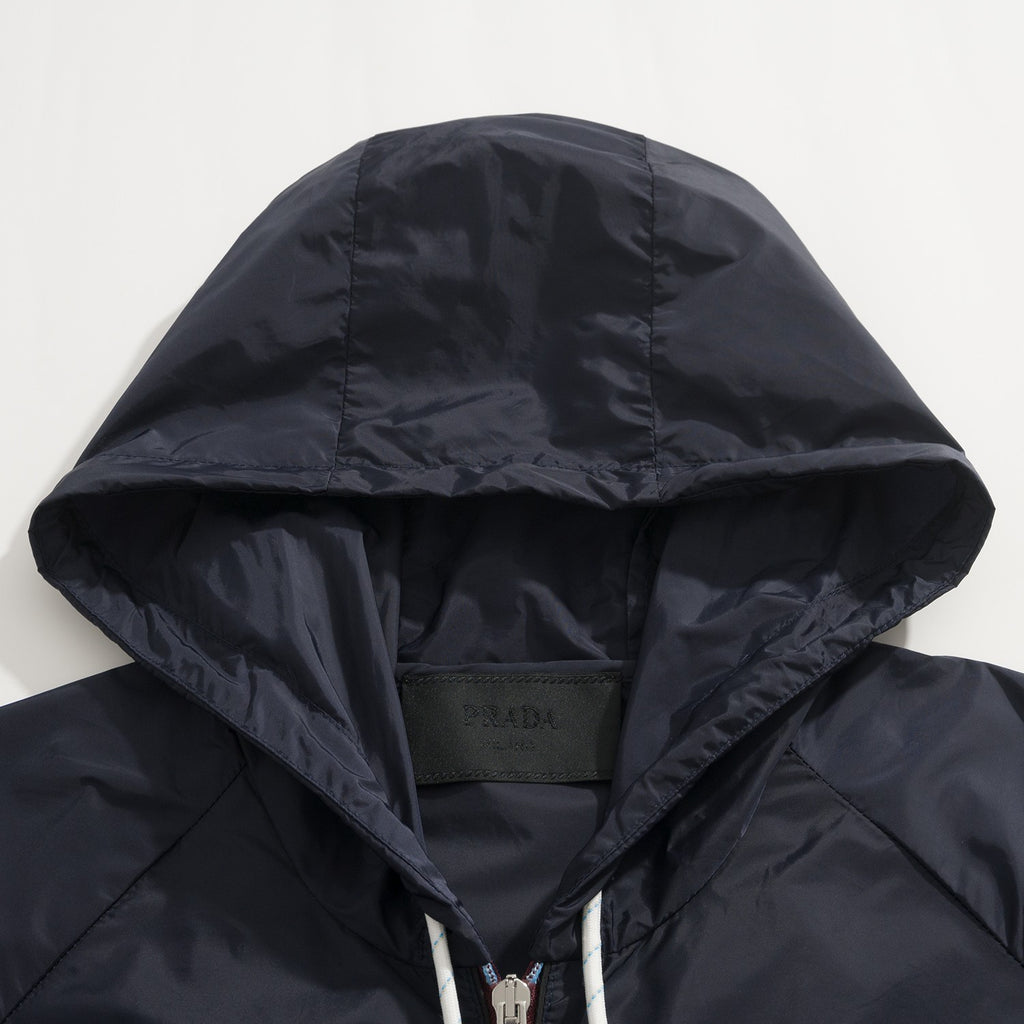 Prada Men's Spring/Summer Casual Fashion Zipper Hooded Elastic Waist Short Sports Jacket Recycled Nylon Short Jacket #78354