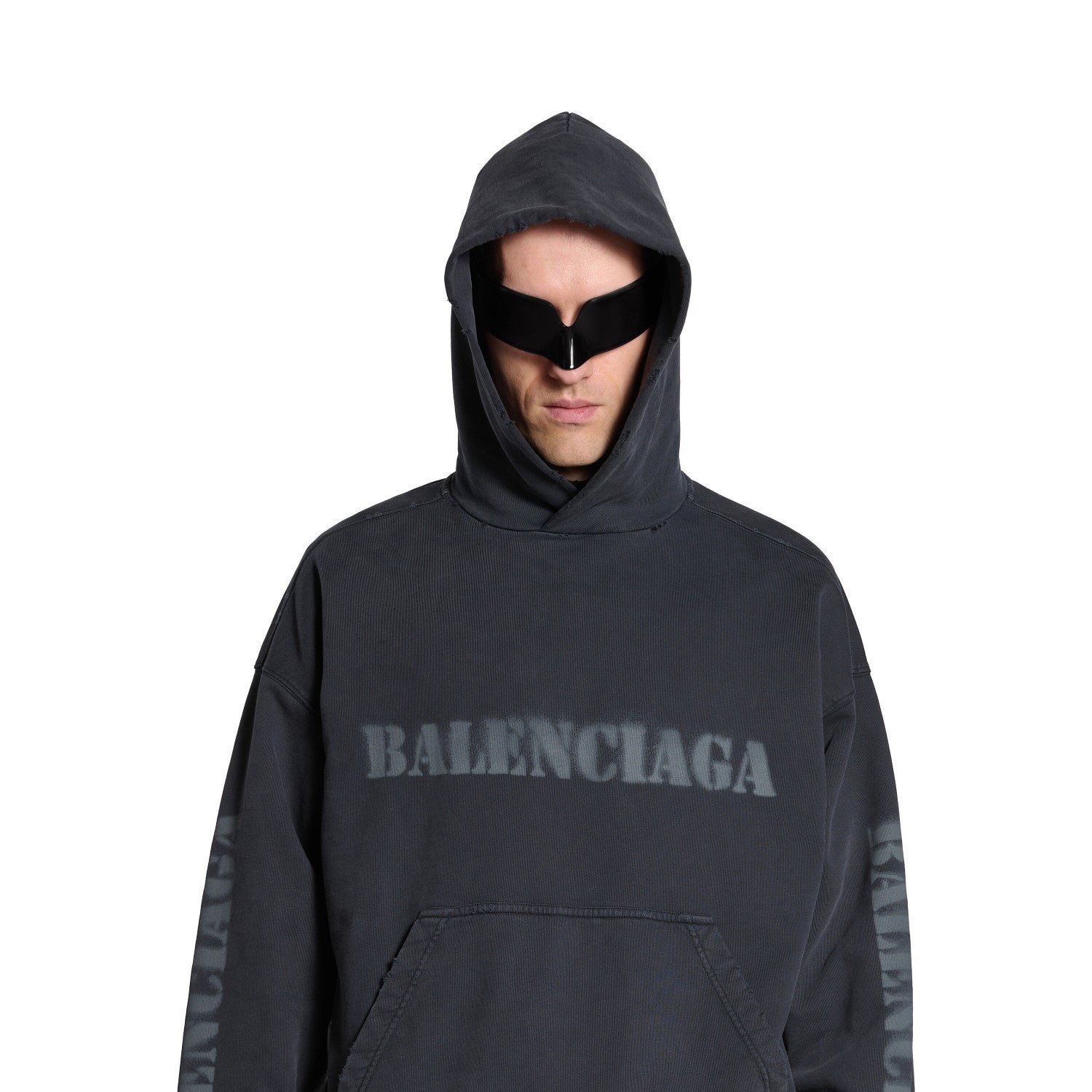Balenciaga STENCIL TYPE HOODIE Men's Women's Spring & Fall Medium Fit Hooded Sweatshirt Kangaroo Pocket Print Fashion High Street Retro Trend Pullover Hoodie #71614