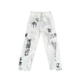 Vetements Men's High Street Vintage Show Co-branded Opium Deconstructed Splicing Tattoo Print White Denim Pants Fashion Trend Casual Pants Ngvp #2446