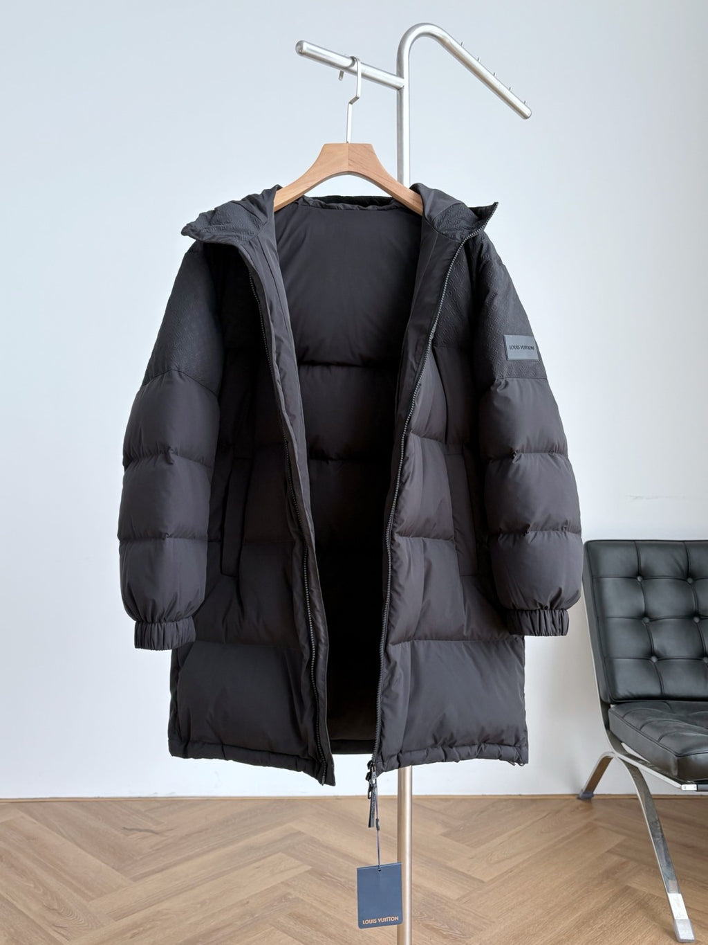 Louis Vuitton Men's and Women's Embossed Patchwork Mid Length Down Jacket #333370