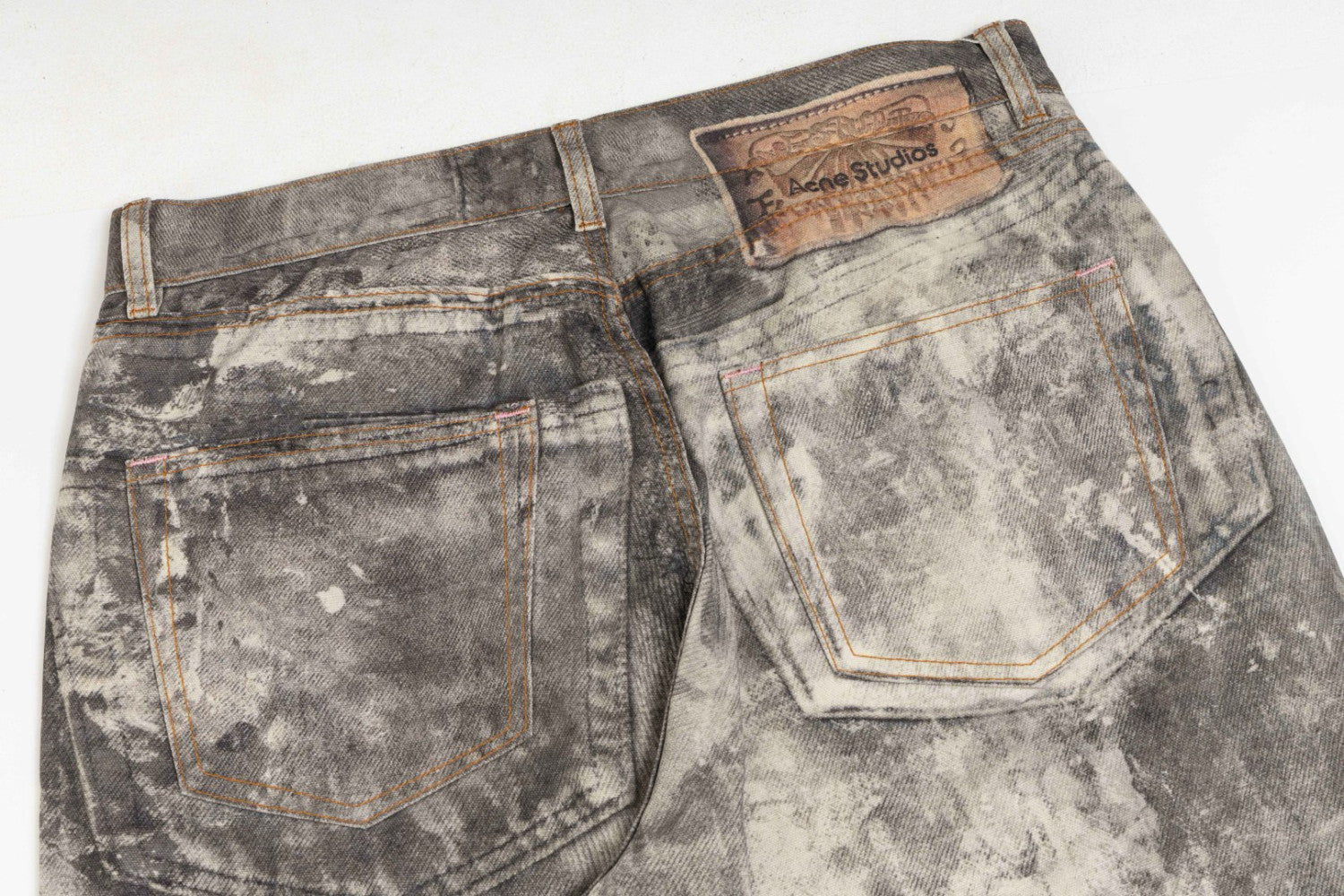 Acne Studios Men's Fall/Winter Ink Splash Print Low Rise Wide Leg Loose Button Jeans Pants #72142