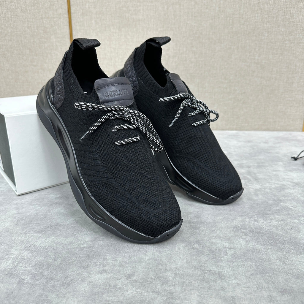 Berluti Shadow Men's Spring/Fall Fashion Casual Round Toe Lace-Up Flat Low Top Flyknit Sneakers Shoes #79358
