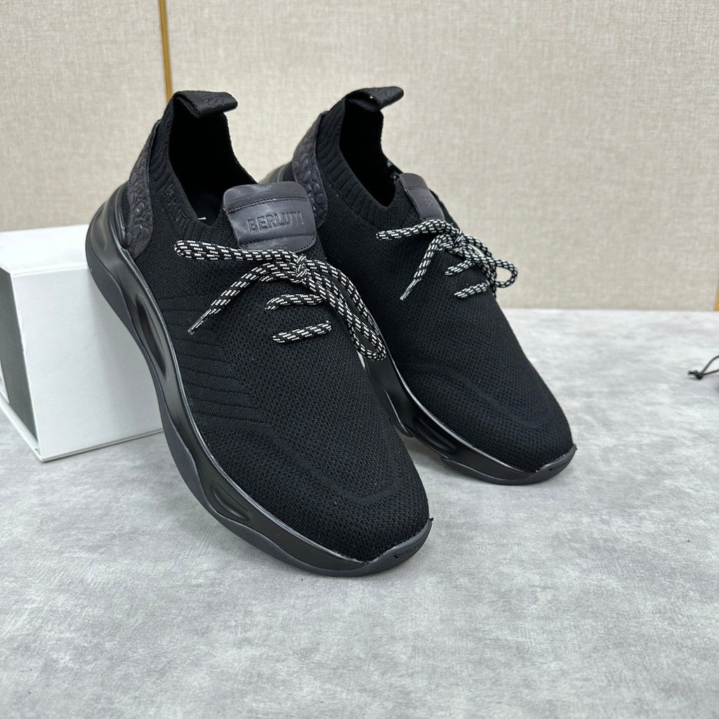 Berluti Shadow Men's Spring/Fall Fashion Casual Round Toe Lace-Up Flat Low Top Flyknit Sneakers Shoes #79358