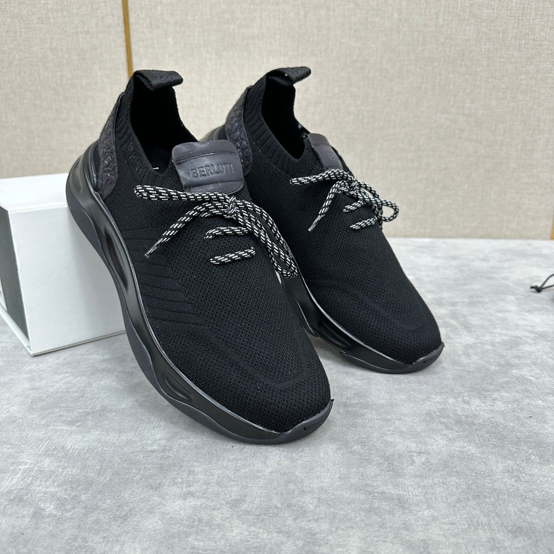 Berluti Shadow Men's Spring/Fall Fashion Casual Round Toe Lace-Up Flat Low Top Flyknit Sneakers Shoes #79358