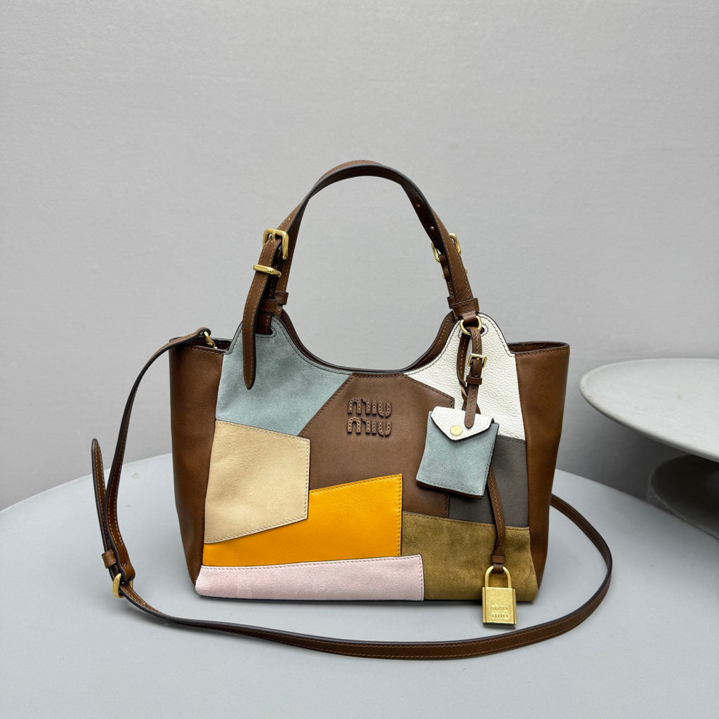 MiuMiu Patchwork Leather Bag Oak Brown Color Matching #333001