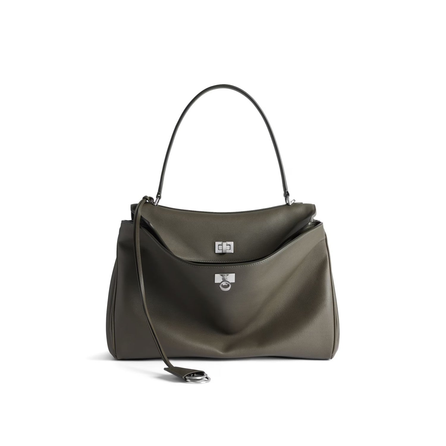 Balenciaga Women's Solid Color Large Capacity Rodeo Small Tote Casual Leather Silver Button Casual Shoulder Crossbody Bags Ngvp #9917