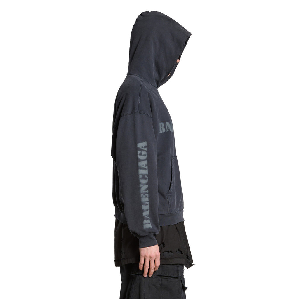 Balenciaga STENCIL TYPE HOODIE Men's Women's Spring & Fall Medium Fit Hooded Sweatshirt Kangaroo Pocket Print Fashion High Street Retro Trend Pullover Hoodie #71614