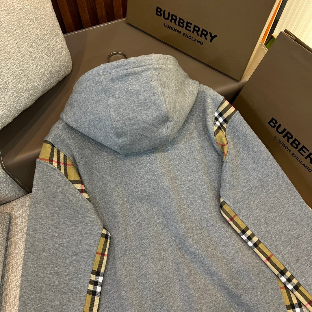 Burberry Men's Spring and Autumn Plaid Crop Solid Color Hooded Zipper Jacket #72528