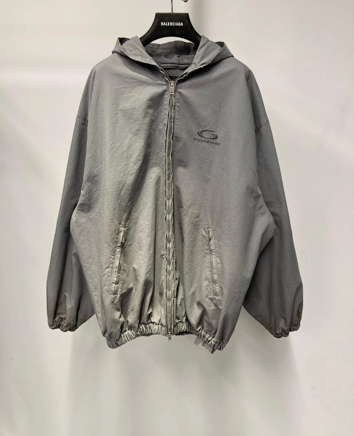 Balenciaga Solid Color Cotton Ripstop Zippered Hooded Long Sleeved Jacket Loose Fit #333080