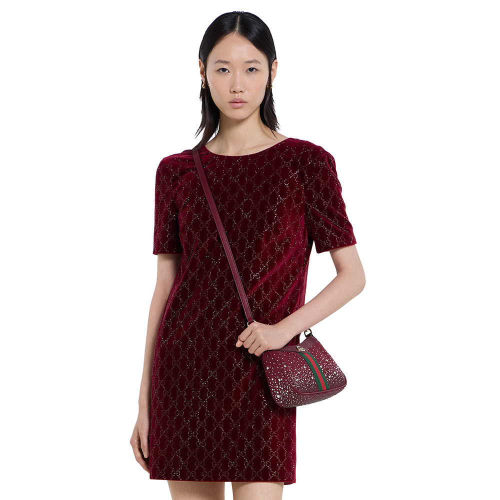 Gucci Ophidia crystals small shoulder bag in Rosso Ancora red GG canvas #335871