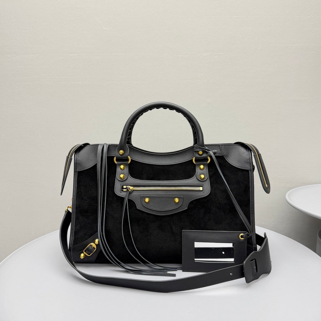 Balenciaga Le City Medium-sized Handbag: Suede Studded girly Bag Large Capacity Suitable Shoulder Bag Tote Crossbody Bags #84136A
