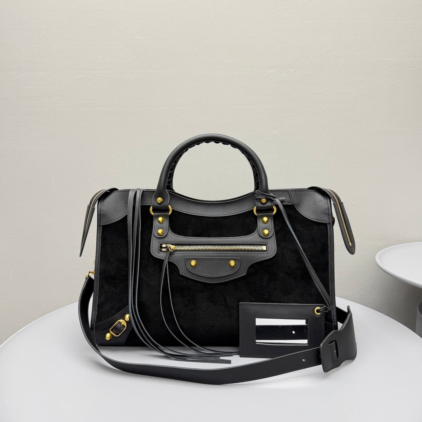 Balenciaga Le City Medium-sized Handbag: Suede Studded girly Bag Large Capacity Suitable Shoulder Bag Tote Crossbody Bags #84136A