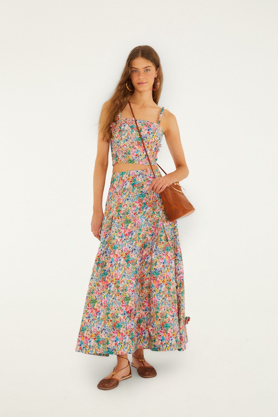 Off-White Peasant Floral Butterflies  Maxi Skirt