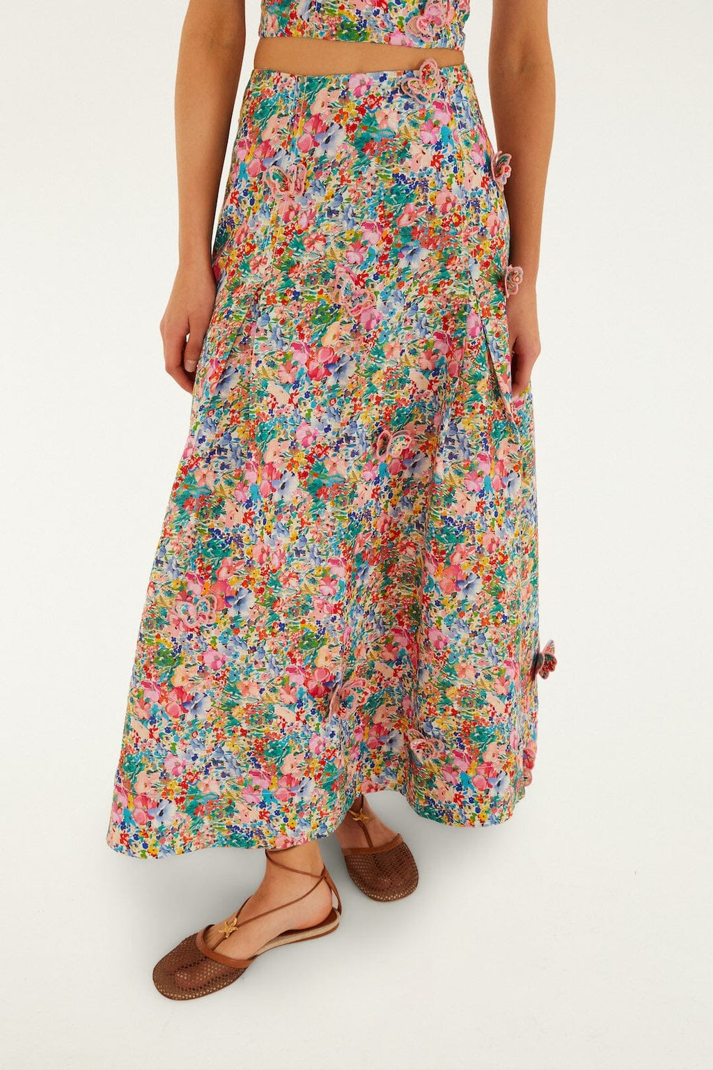 Off-White Peasant Floral Butterflies  Maxi Skirt