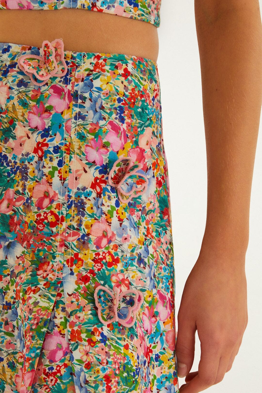 Off-White Peasant Floral Butterflies  Maxi Skirt