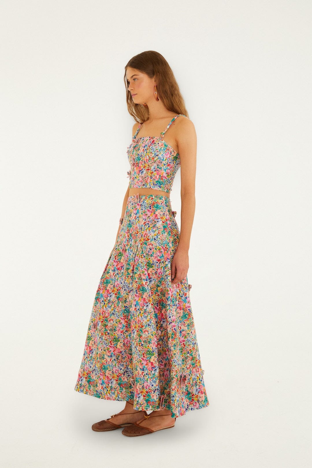 Off-White Peasant Floral Butterflies  Maxi Skirt