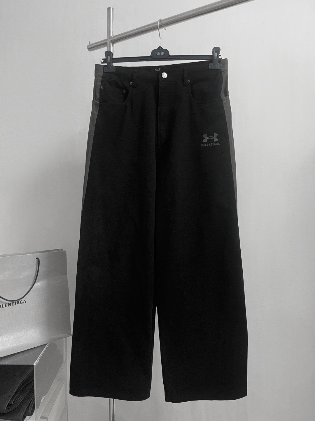 Balenciaga Men's Spring & Autumn Logo Printed Solid Color Lace-Up Mid-Rise Straight Leg Casual Pants #74653