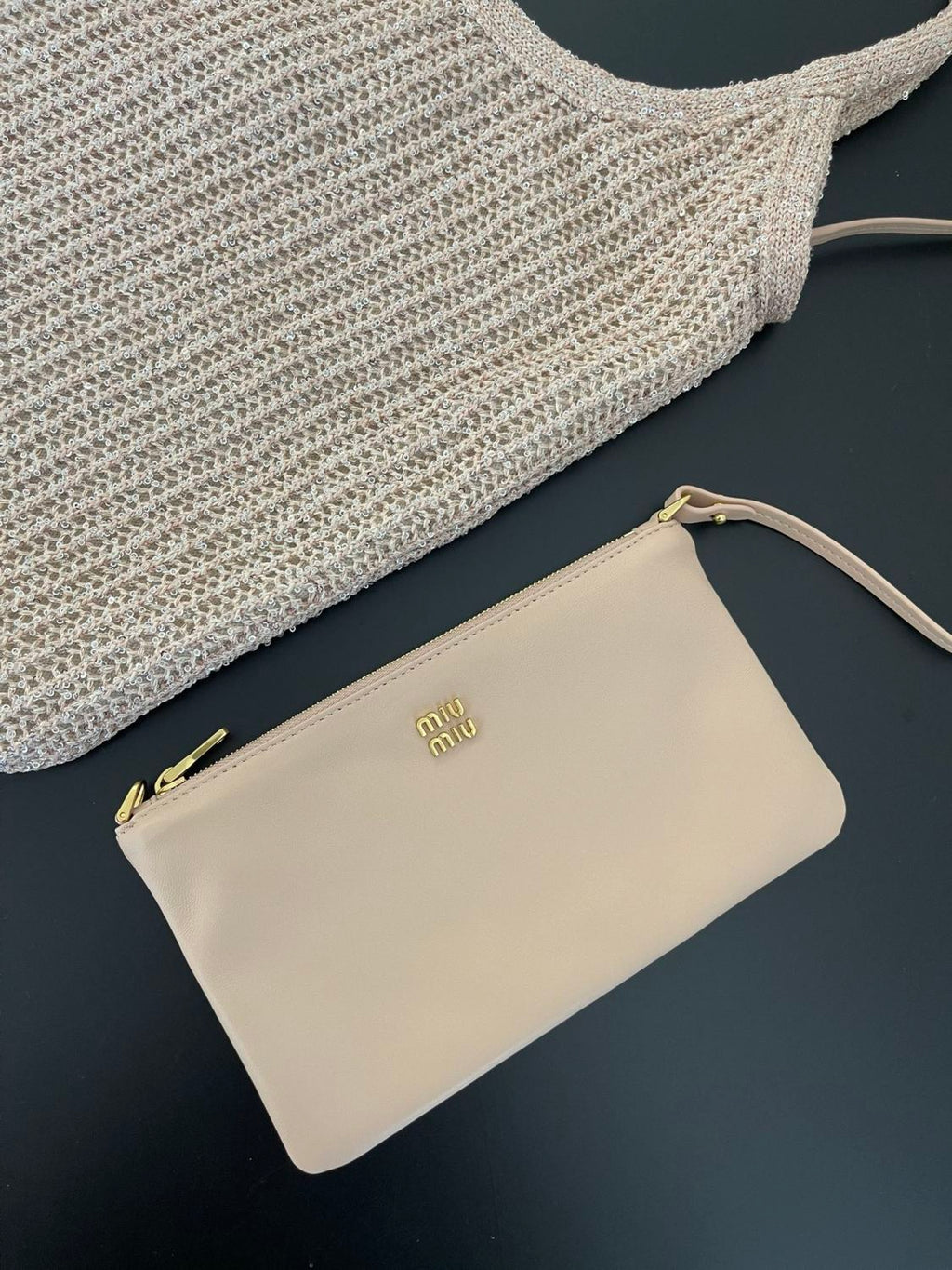 MiuMiu Ivy Sequin Mesh Women's Solid Color Sequined Shoulder Bag with Detachable Handbag Bags and Embroidered Letter Logo #77693