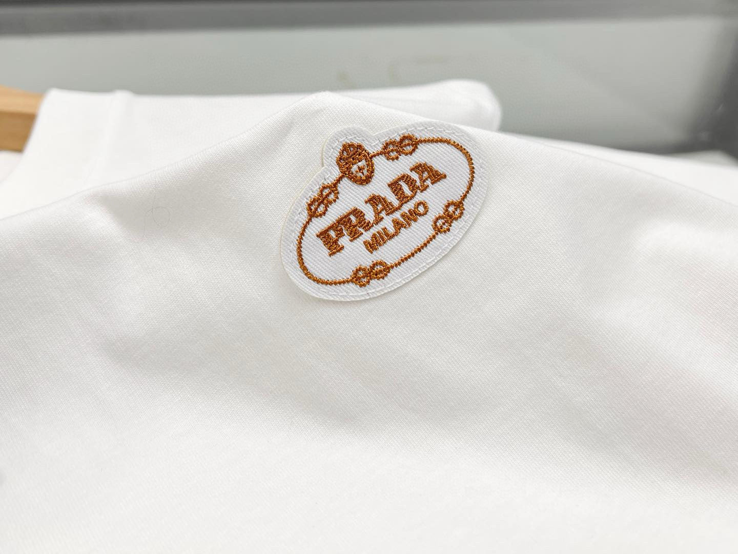 Prada Men's Summer Embroidered Logo Solid Color Round Neck Cotton Short Sleeve T-Shirt #74884