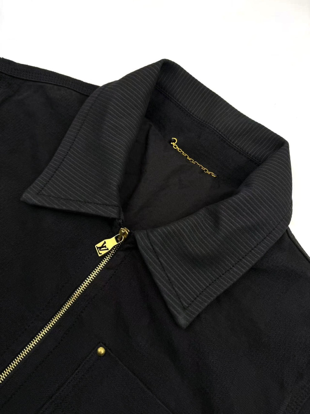 Louis Vuitton Men's Spring and Fall Black Embossed Pattern Spliced Zipper Long Sleeve Jacket #74969