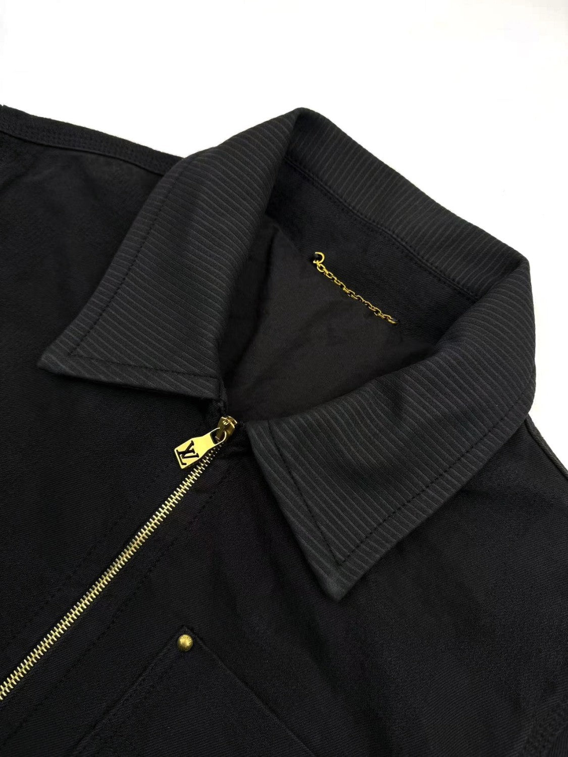 Louis Vuitton Men's Spring and Fall Black Embossed Pattern Spliced Zipper Long Sleeve Jacket #74969