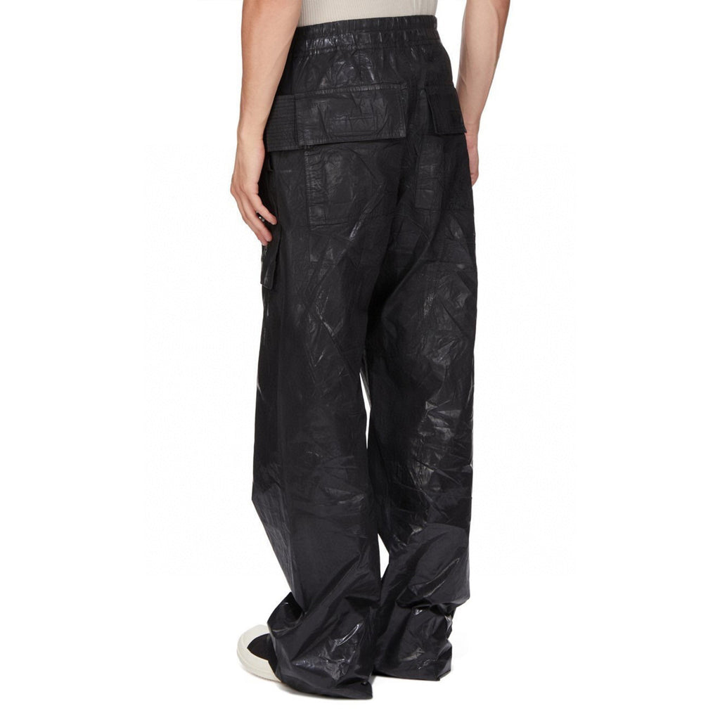 Rick Owens DRKSHDW Men's Spring Summer Waxed Double Loop Wide Leg Trousers Black High Street Shiny Loose Drawstring Straight Leg Trousers Drawstring Pants  Ngvp #1346