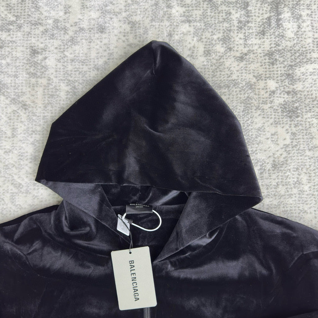 Balenciaga Men's And Women's Spring And Fall Solid Color Velvet Rhinestone Print Zipper Hooded Loose Long Sleeved Sweater Sweatshirt Jacket #75464