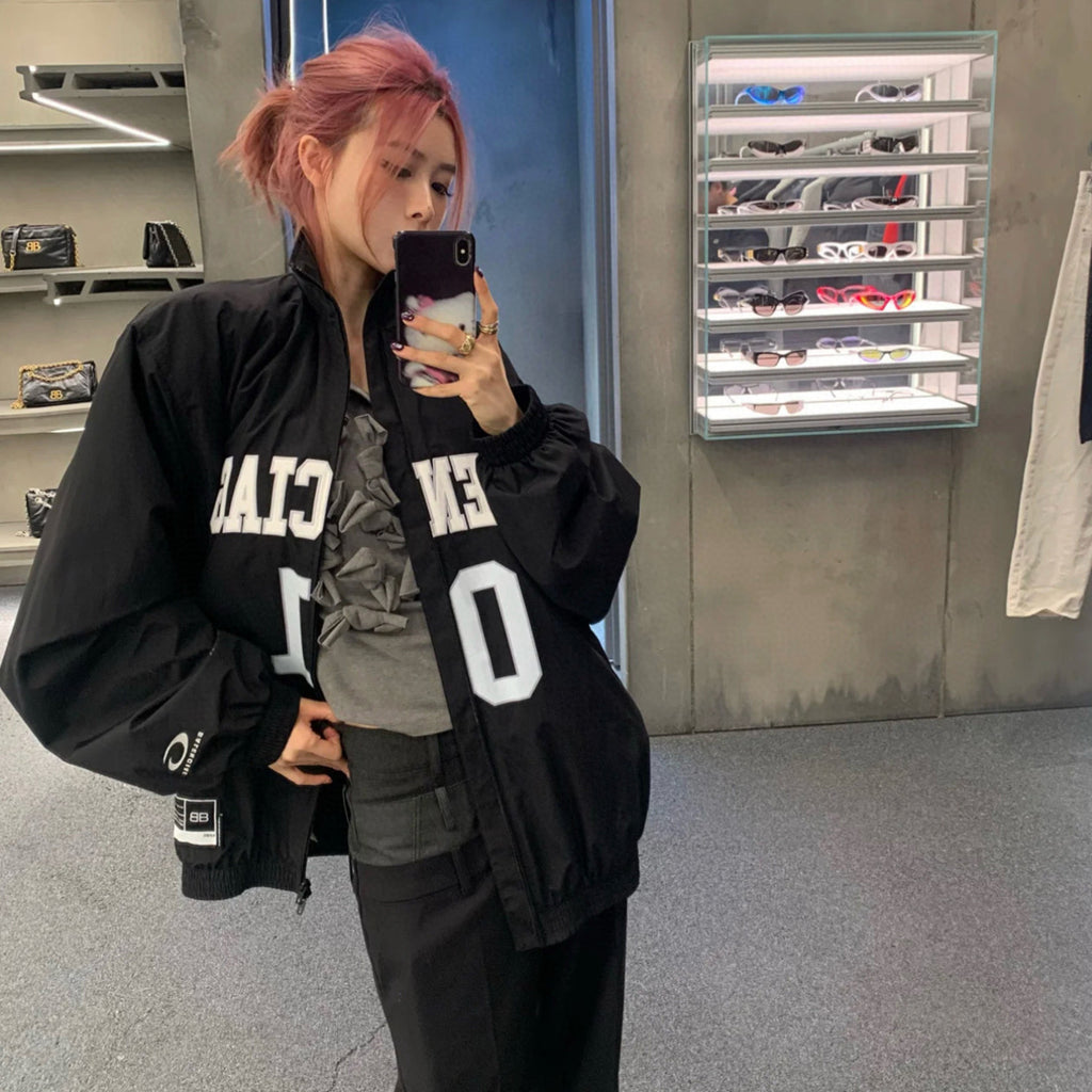 Balenciaga Men's Retro Basketball Sportswear Black High Street Standing Collar Zip Jacket Wide Leg Casual Trousers Pants Suit Set  #71859