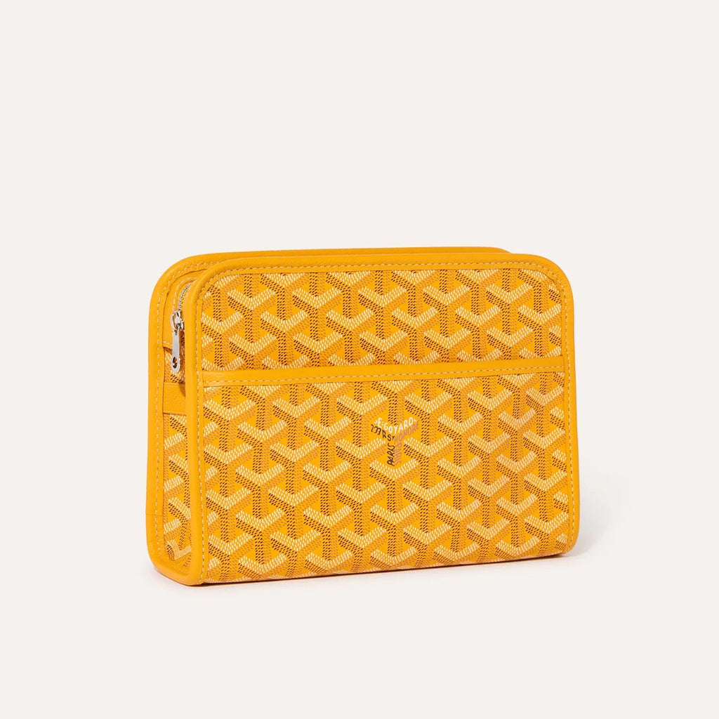 GOYARD Jouvence Men's and Women's Old Flower Full Print Zipper Closure Canvas Patchwork Leather Wash Bag Clutch Bags #75739