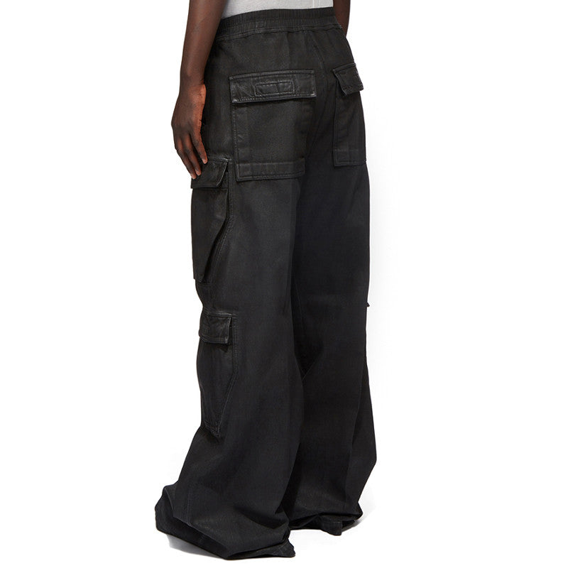 Rick Owens Men's High Street Four Seasons Batik Solid Color Stretch Lace-Up Workwear Flared Pants Casual Denim Trousers Pants Ngvp #1772