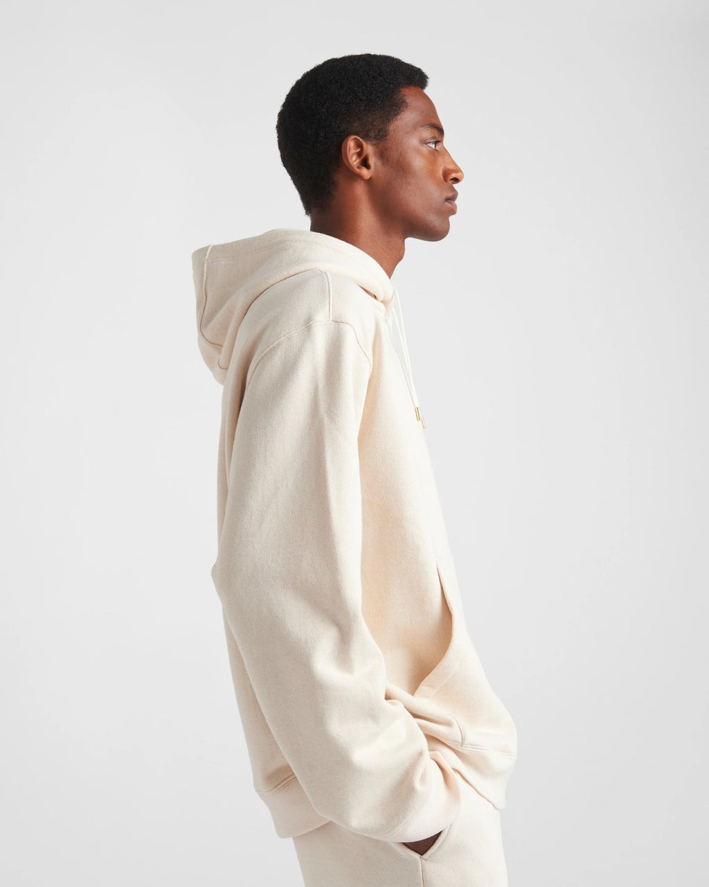 Prada Men's Spring and Autumn Beige Hooded Drawstring Long Sleeve Sweatshirt #72359