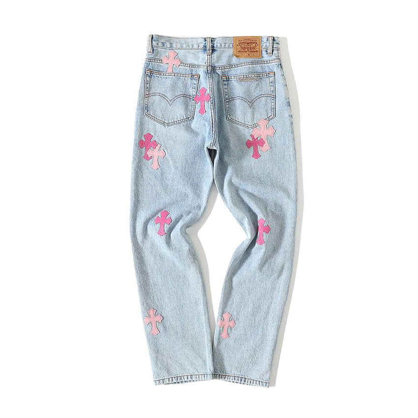 Chrome Hearts Light Blue Graffiti Jeans Pants #96564