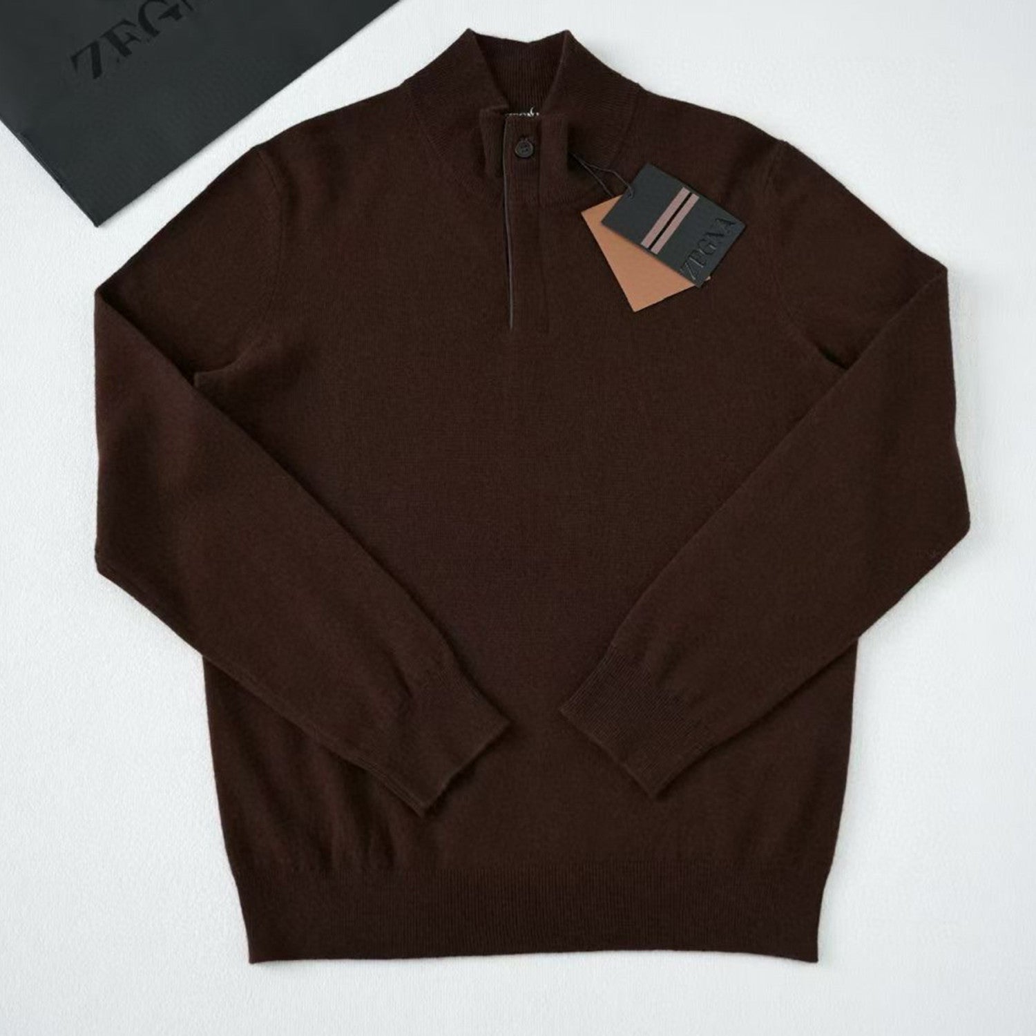 Ermenegildo Zegna Deep Foliage Mélange Color Oasi Cashmere Zipper Penguin Collar Sweater Men's Luxury Knitted Sweater Autumn And Winter Bottom Warm Fashion Trend Knitting Ngvp #2451