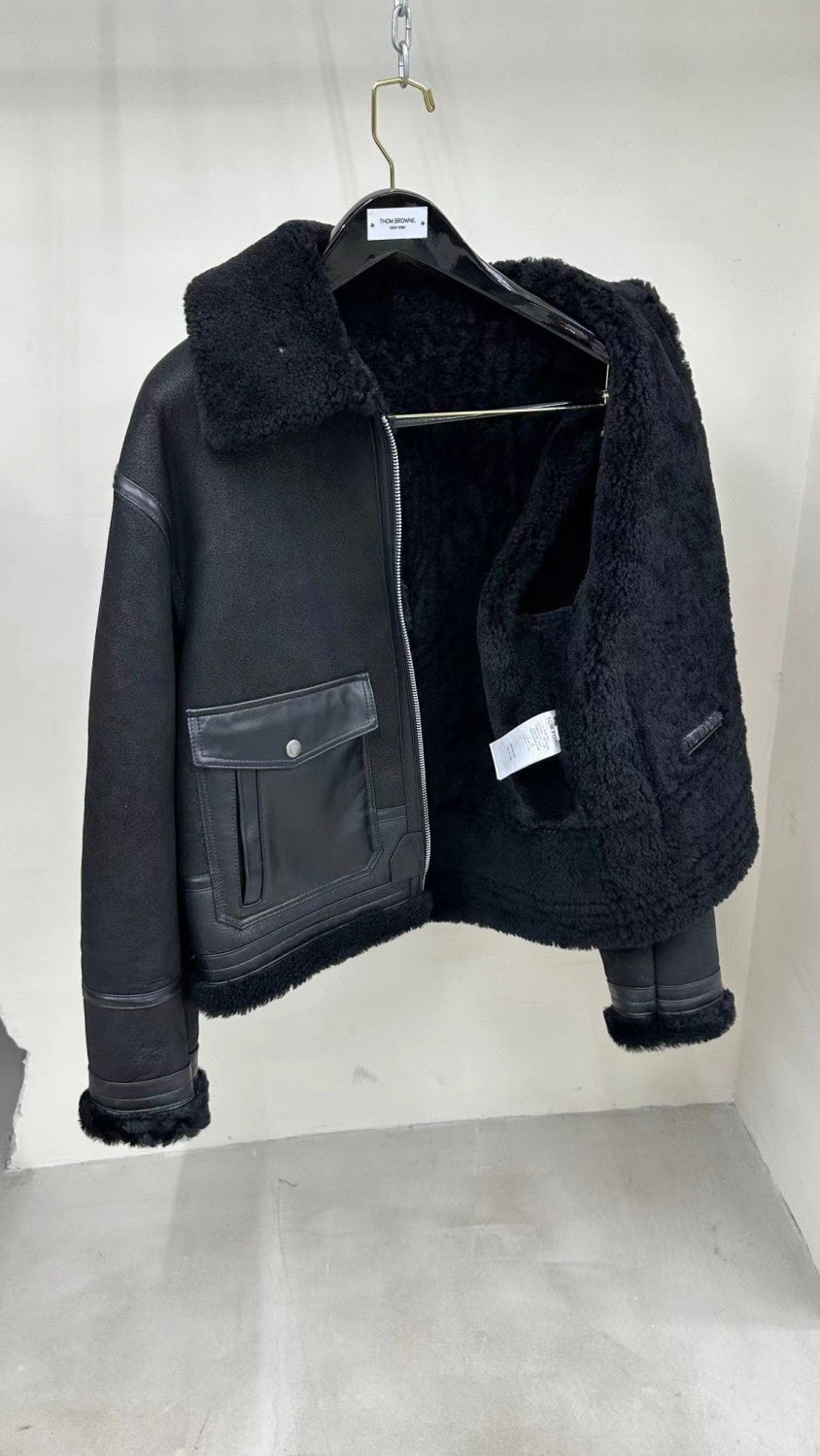 Tom Ford Men's Winter Black Fur Patchwork Long Sleeve Zipper Jacket #98478