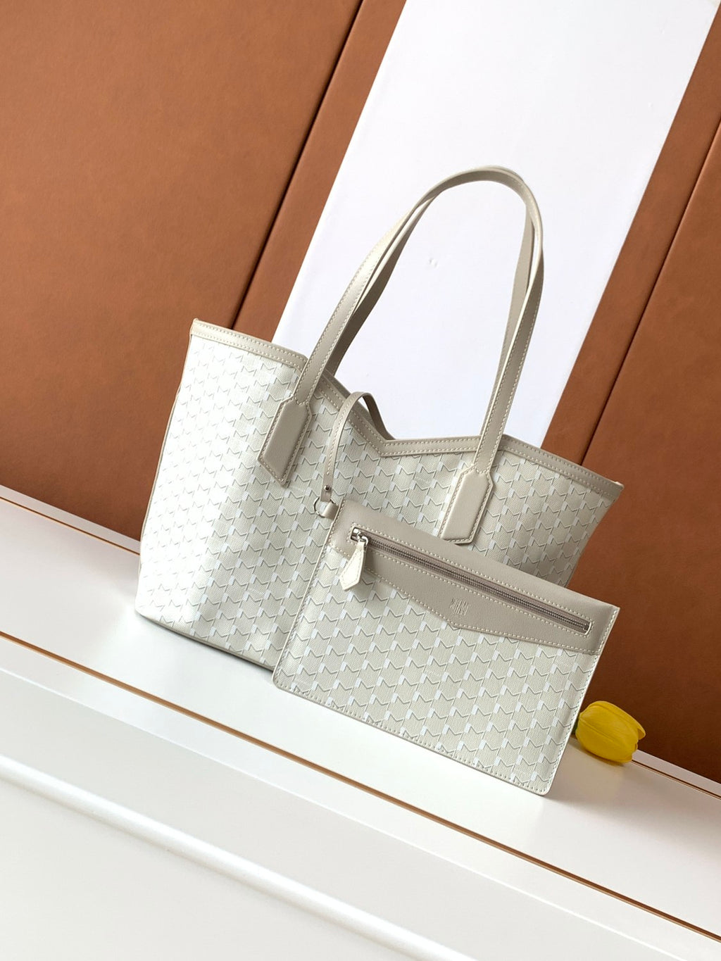 Moynat M Canvas Women's Classic Fashion Gray Canvas Tote Bag With Hook Closure Dual Use Handle And Shoulder Strap Bag Bags #78699