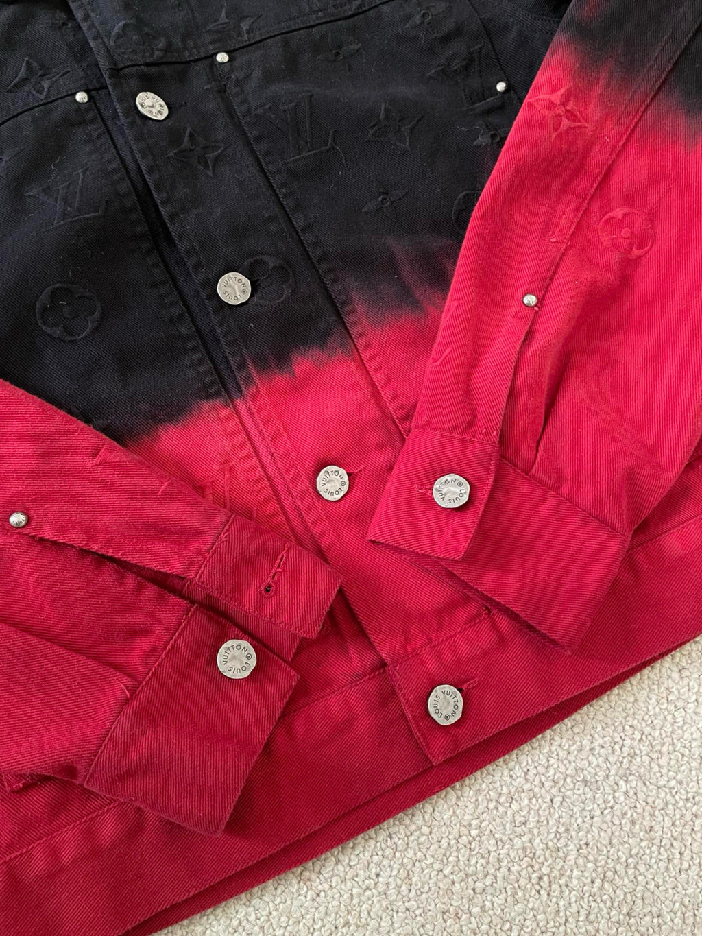 Louis Vuitton Men's Fall And Winter Models Black And Red Gradient Long Sleeved Denim Single Breasted Jacket #98144
