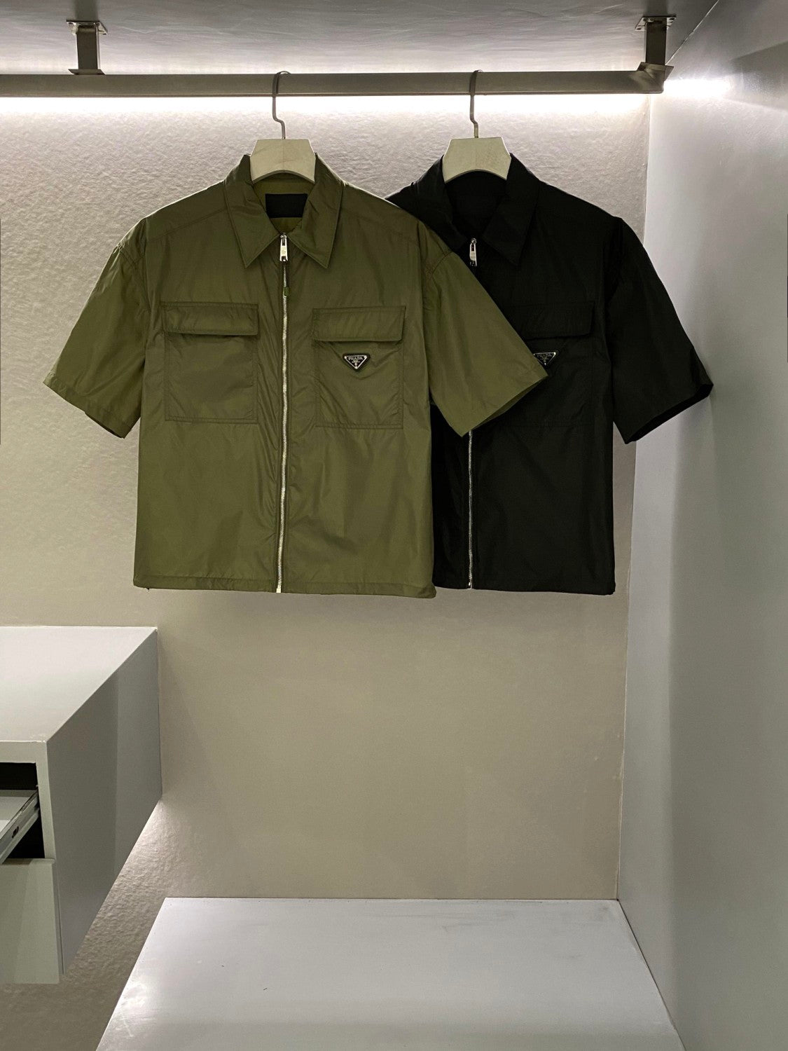 Prada Men's Spring Summer Nylon Solid Colour Lapel Zip Short Sleeve Shirt #99518