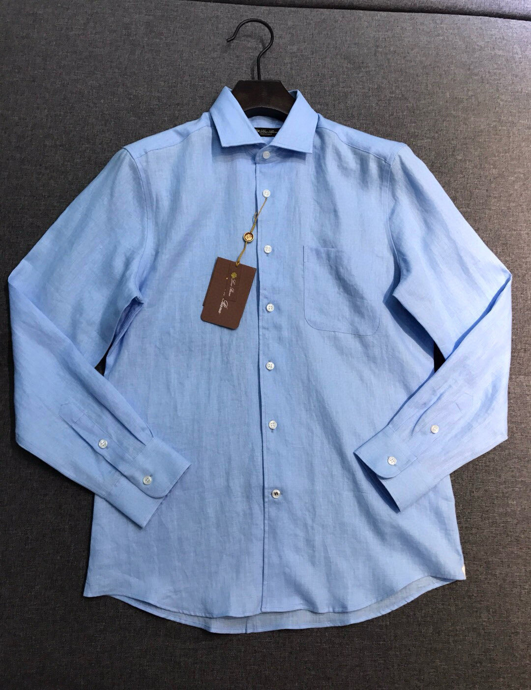 Loro Piana Men's Spring/Fall Fashion Classic Solid-Color Collared Single-Button Linen Shirt #78636