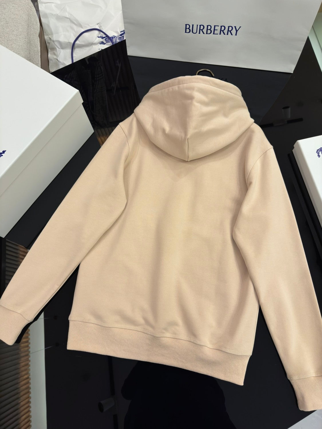 Burberry Men's Spring and Autumn Solid Color Plaid Pocket Loose Hooded Long Sleeve Sweatshirt #74743