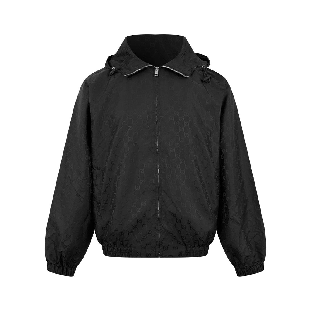 Gucci Men's Spring/Fall Fashion Casual All Over Print Double G Jacquard Tech Cotton-Blend Hooded Zipper Long Sleeve Jacket #78929