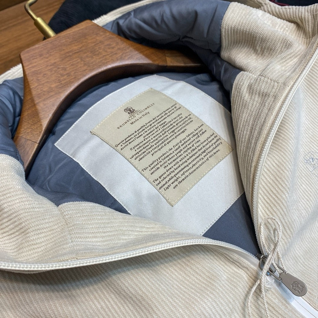 Brunello Cucinelli Men's Autumn and Winter Solid Color Corduroy Hooded Zipper Long Sleeve Jacket #72935