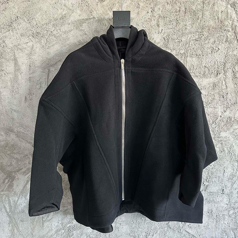 Rick Owens Men's Spring And Autumn Solid Color Fashion Trend Cape Wool Hoodie Long Sleeve Loose Sweater Ngvp #7523