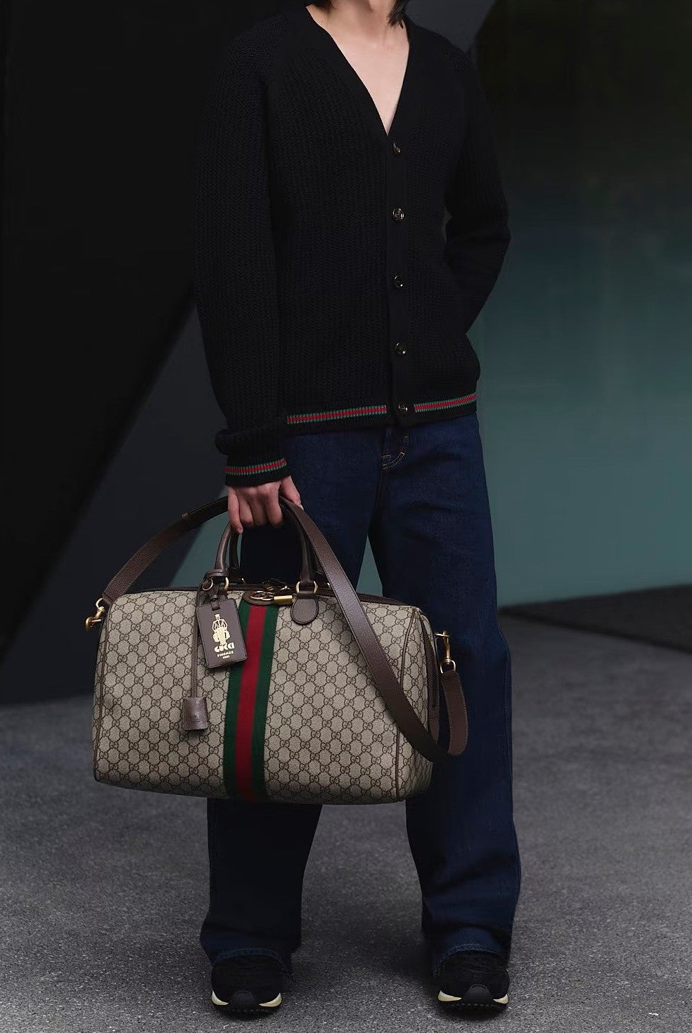 Gucci Savoy Collection Medium Travel Bag In Beige And Dark Brown With Interwoven Gg Monogram Men's And Women's Handheld And Crossbody Bag Bags 834460FAEOI9746 #197150