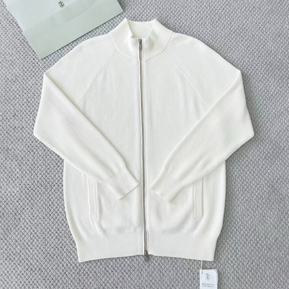 Brunello Cucinelli Men's Fall/Winter Fashion Casual Solid Color High Neck Double Zip Knit Cardigan #79221