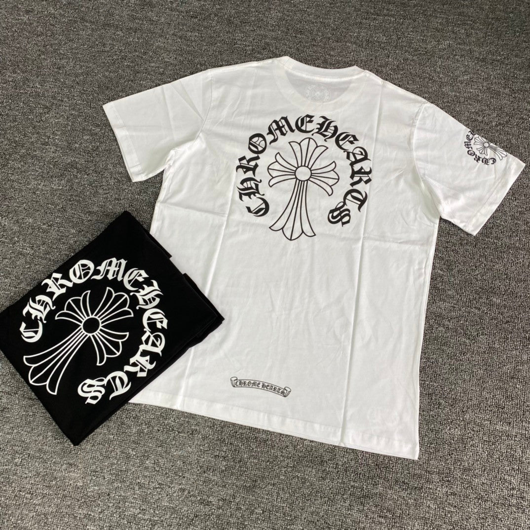 Chrome Hearts Men's Summer Solid Color Cross Print Round Neck Cotton Short Sleeve T-Shirt #77173